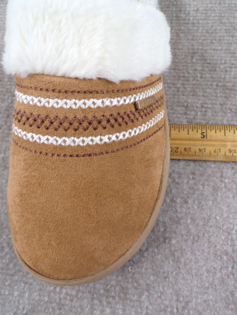 Nautica Faux Fur Micro-Suede Mule Slippers | Men’s Medium | Brown Cozy - Picture 10 of 11